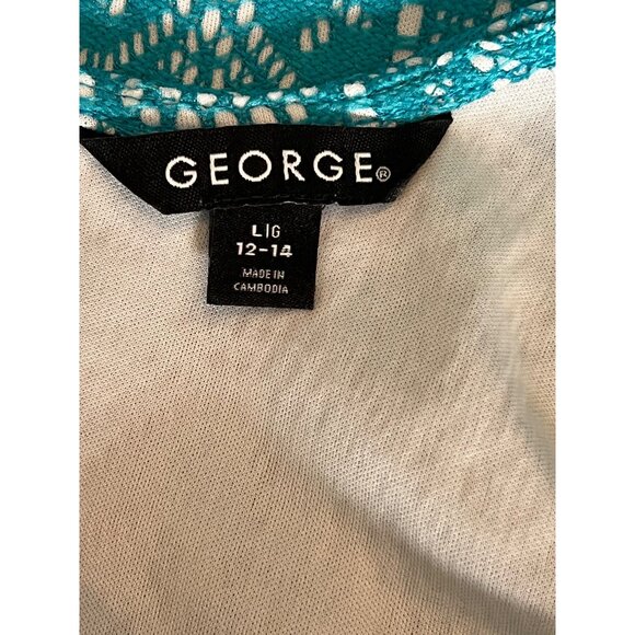 George Women's Teal Lace Dress With Belt  Size L Midi Summer - Picture 2 of 13